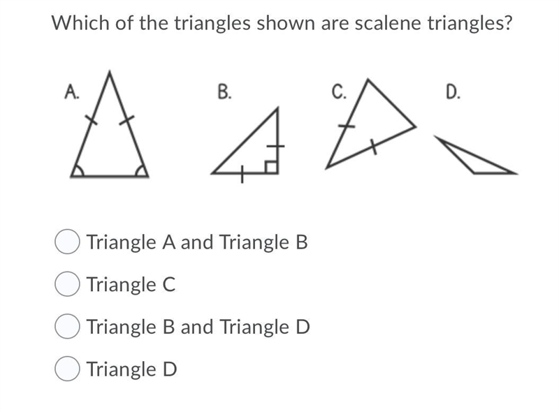 Which of the triangles shown are scalene triangles?-example-1