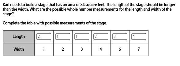 Karl needs to build a stage that has an area of 84 square feet. The length of the-example-1