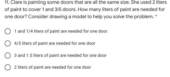 Clare is painting some doors that are all the same size. She used 2 liters of paint-example-1