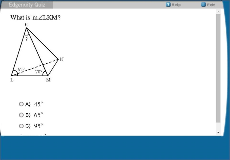 What is m A.45° B.65° C.95° D.105°-example-1