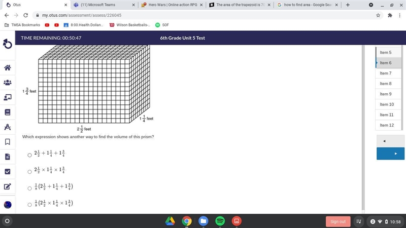 Which expression shows another way to find the volume of this prism?-example-1