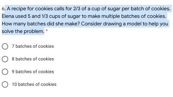 . A recipe for cookies calls for 2/3 of a cup of sugar per batch of cookies. Elena-example-1