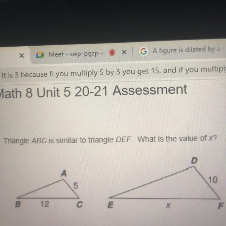 Triangle ABC is similiar to triangle DEF. what is the value of x?-example-1