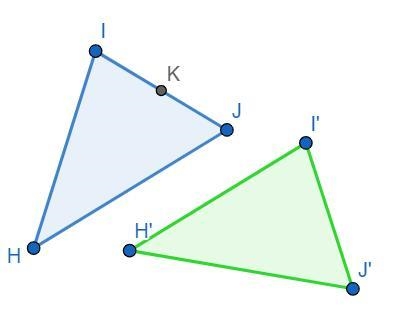 Help please!! would K' be placed between I' and J' on the green triangle or am i wrong-example-1