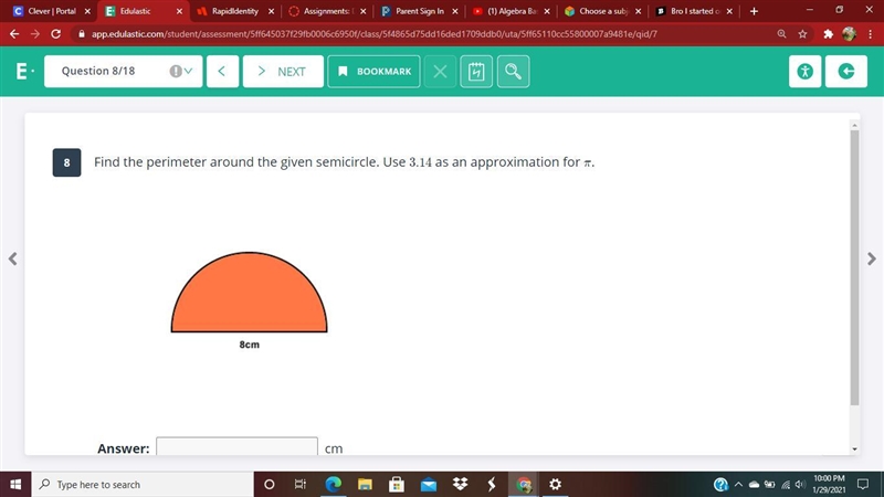 Find the perimeter around the given semicircle. ​Use 3 . 143.14 as an approximation-example-1