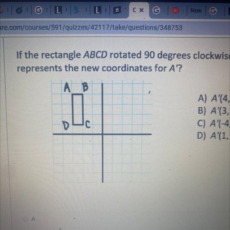 If the rectangle ABCD rotated 90 degrees clockwise, which coordinate represents the-example-1