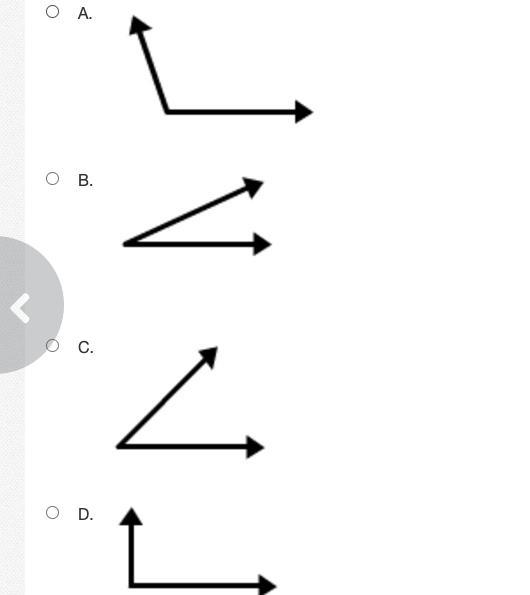 Which angle measures about 60°?-example-1