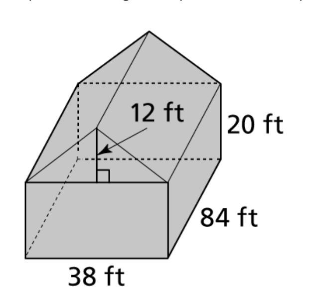 A barn is shaped like a rectangular prism with a triangular prism on top as shown-example-1