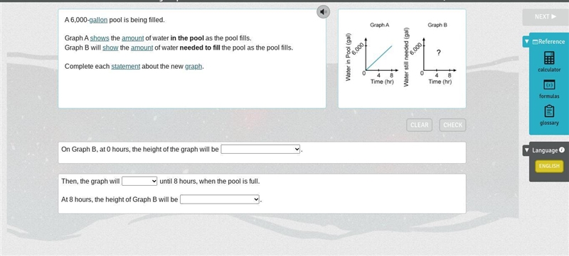 A 6,000-gallon pool is being filled. Graph A shows the amount of water in the pool-example-1