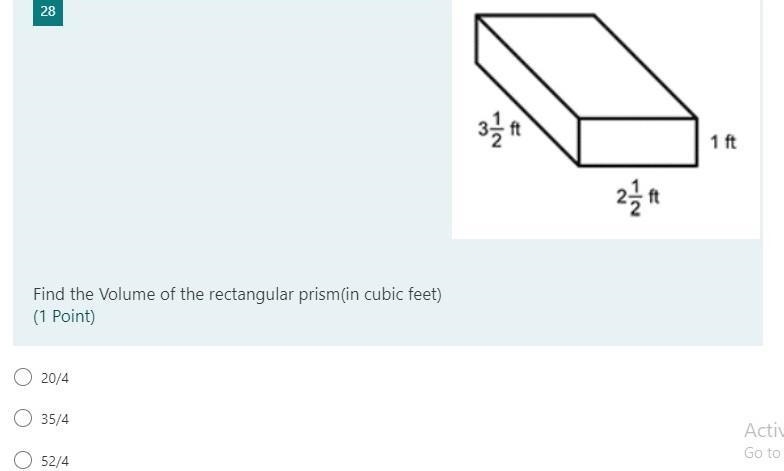 Find the Volume of the rectangular prism(in cubic feet)-example-1