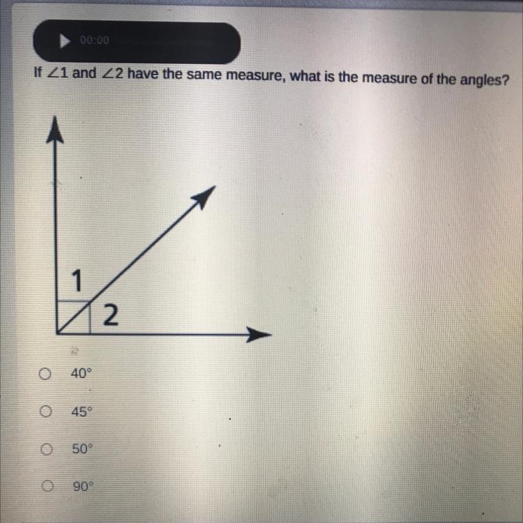 If 21 and 22 have the same measure, what is the measure of the angles? 1 2 O 40° o-example-1