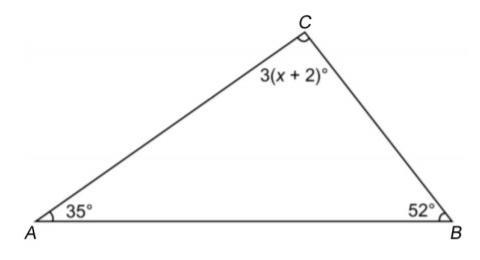 What is the value of x? What is the measure of angle C?-example-1