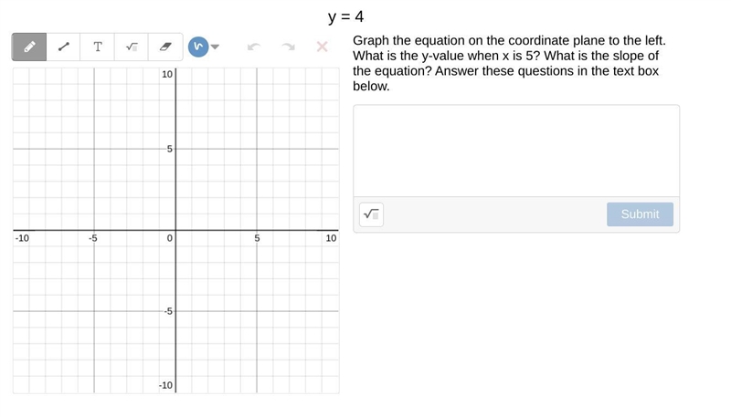 Y = 4 Graph the equation on the coordinate plane to the left. What is the y-value-example-1