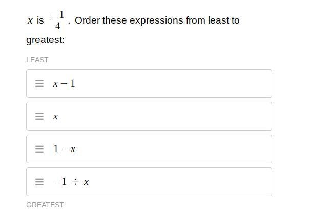 Order these expressions from least to greatest (look at the attached picture)-example-1