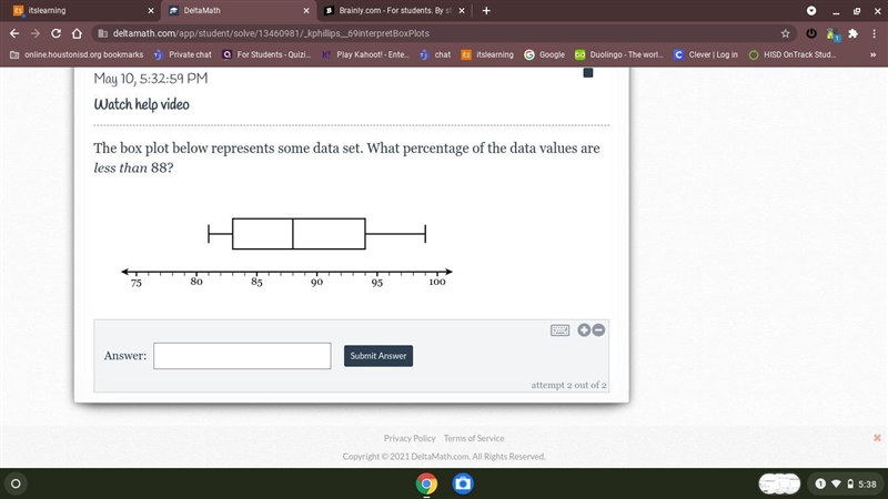 What percentage of the data values are less than 88?-example-1