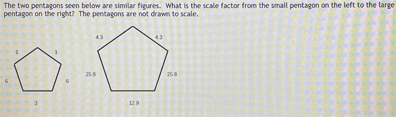 The two pentagons seen below are similar figures. What is the scale factor from the-example-1