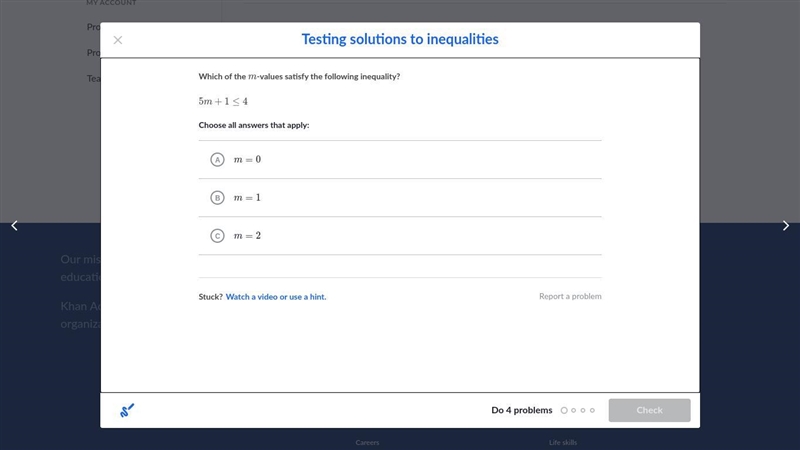 Which of the mmm-values satisfy the following inequality? Choose all answers that-example-1