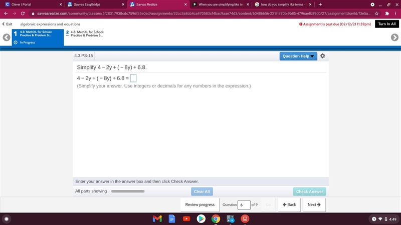 When you are simplifying like terms, do you take the sign (+ or -) from after the-example-1