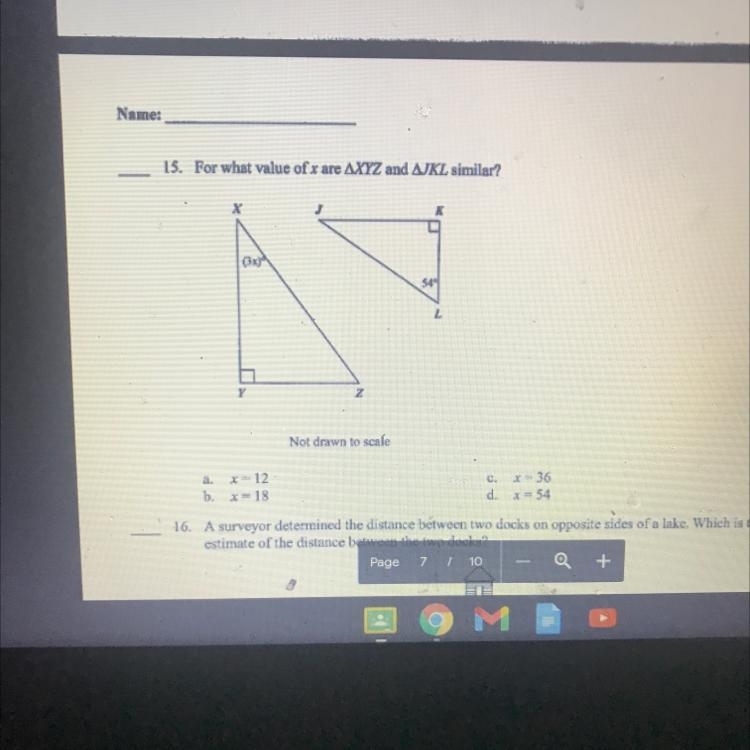 For what value of x are AXYZ and AJKL similar? х (3x) 34 Y Z Not drawn to scale a-example-1