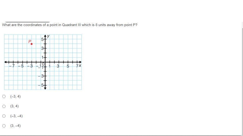 What are the coordinates of a point in Quadrant III which is 8 units away from point-example-1