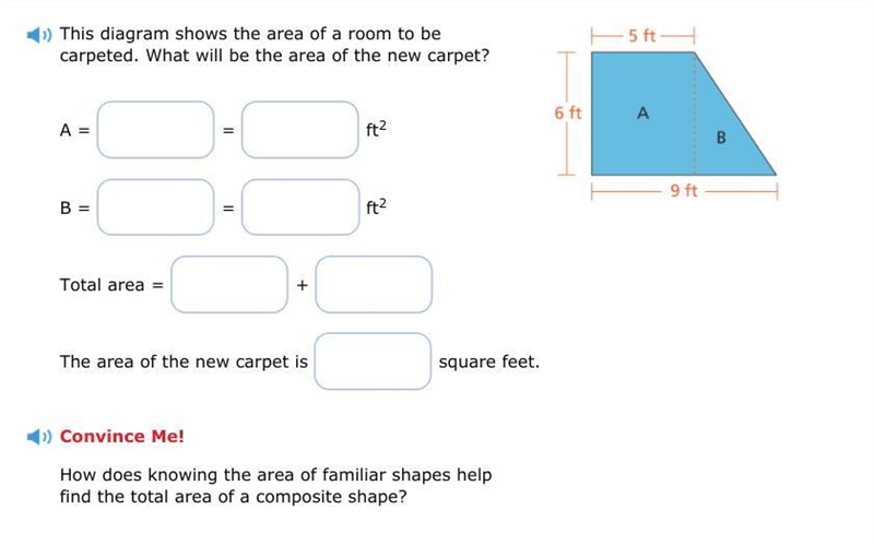 This diagram shows the area of a room to be carpeted. What will be the area of the-example-1