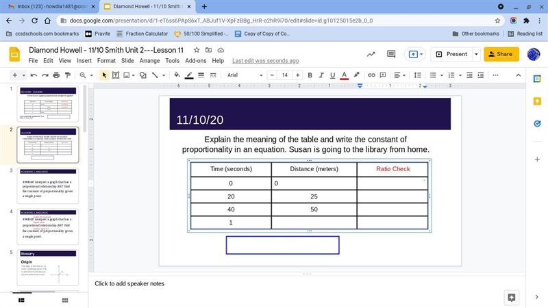 Explain the meaning of the table and write the constant of proportionality in an equation-example-1