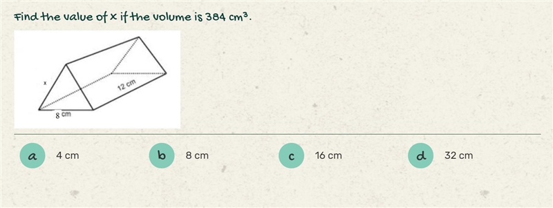 REALLY NEED HELP FAST! Find the value of x if the volume is 384 cm³.-example-1