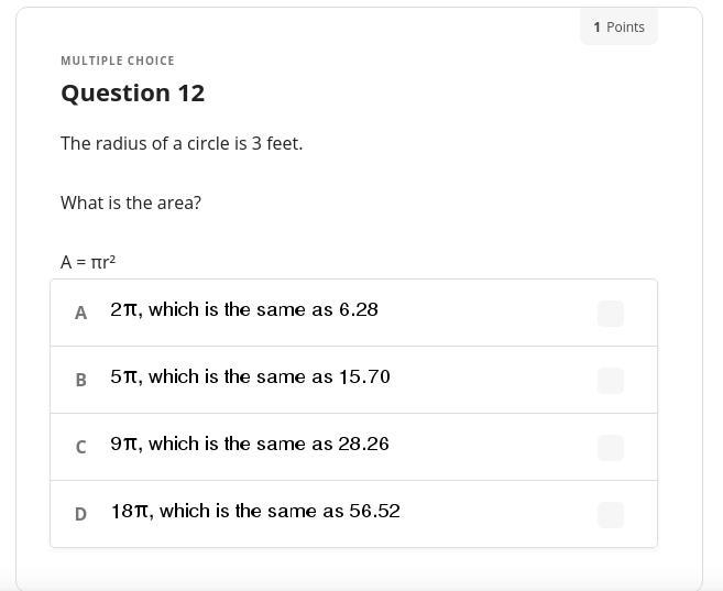 The radius of a circle is 3 feet.-example-1