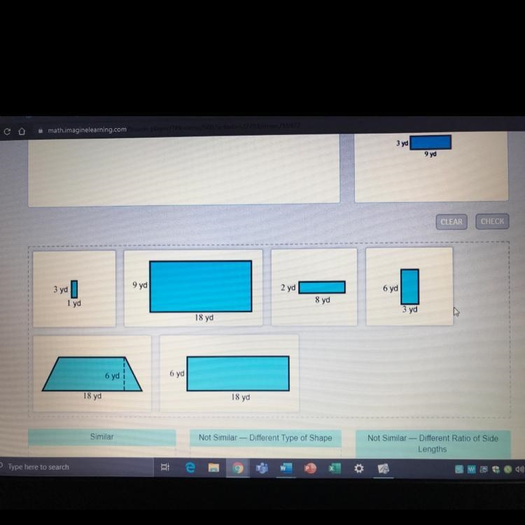 Drag each figure to show if it is similar to the figure shown or why it is not similar-example-1