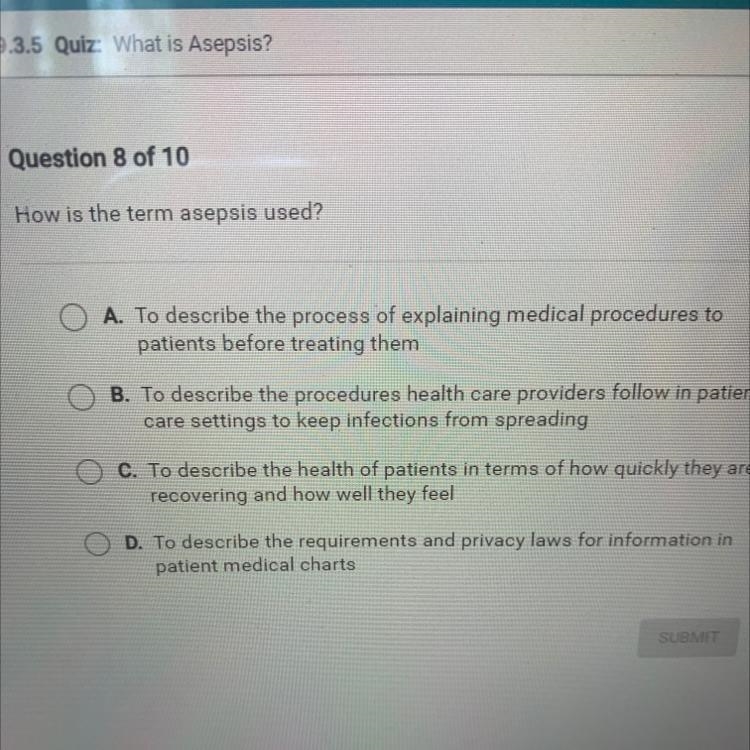 Pls help!! How is the term asepsis used?-example-1