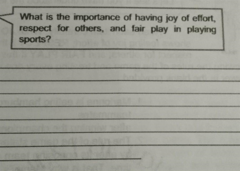 What is the importance of having joy of effort, respect for others, and fair play-example-1