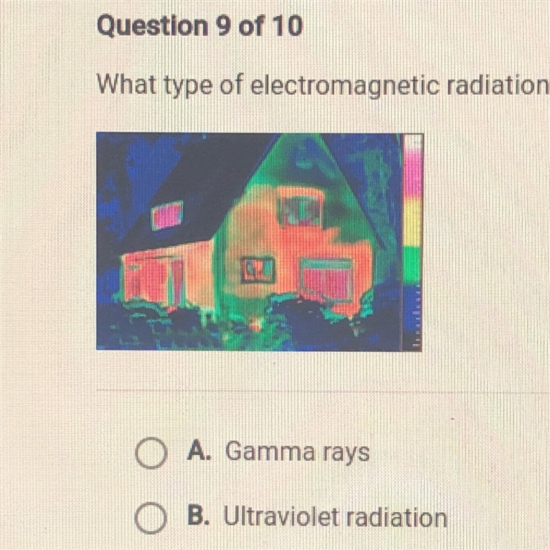 What type of electromagnetic radiation is being shown in the picture? A. Gamma rays-example-1