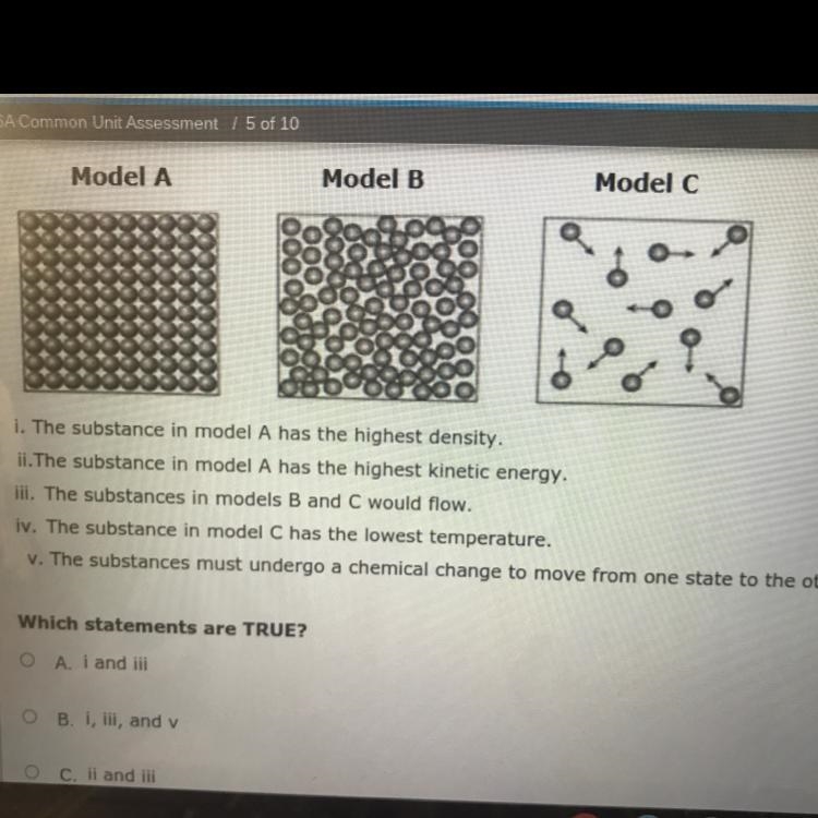 I. The substance in model A has the highest density. ii. The substance in model A-example-1