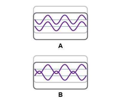 On top labeled A 2 waves 1 above the other, with crests and troughs that line up. On-example-1