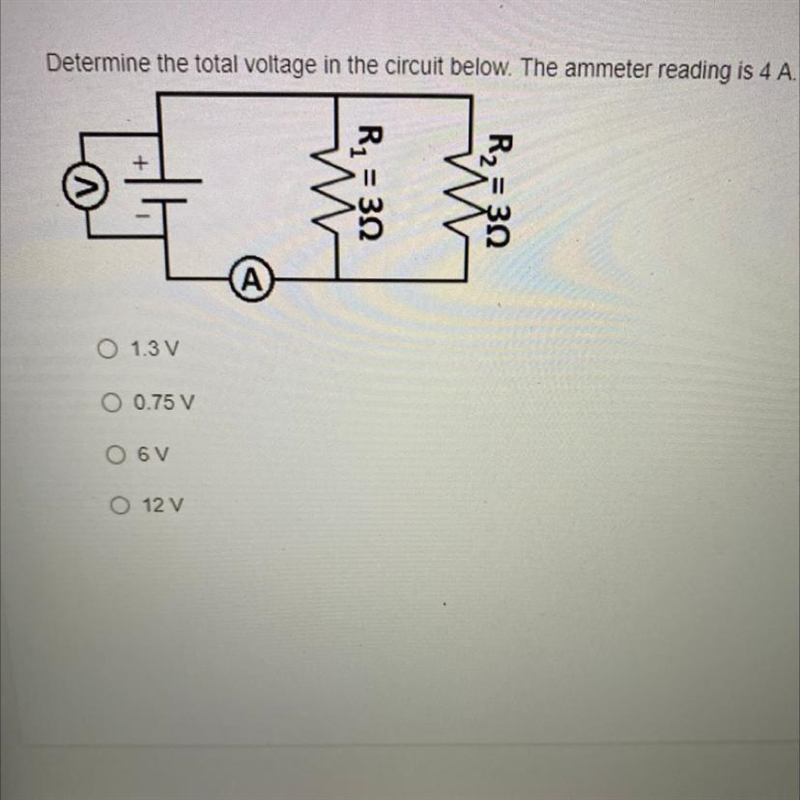 Determine the total voltage in the circuit below the ammeter is reading 4 A-example-1