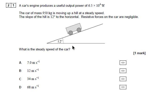 Pi] A car's engine produces a useful output power of 6.5 10° W The car of mass 950 kg-example-1