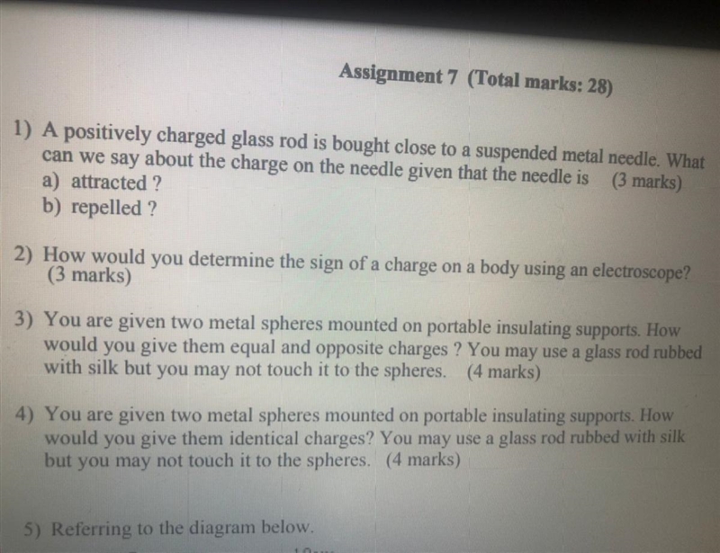 A positively charged glass rod is bought close to a suspended metal needle. What can-example-1