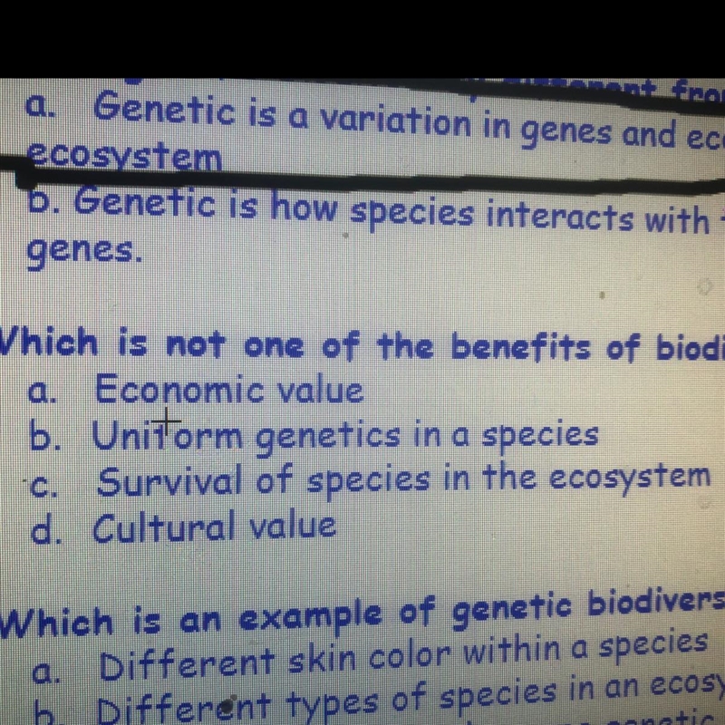 Which is not one of the benefits of biodiversity?-example-1