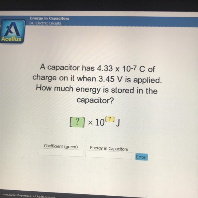 WILL GIVE 50 POINTS TO CORRECT ANSWER‼️ A capacitor has 4.33 x 10-7 C of charge on-example-1