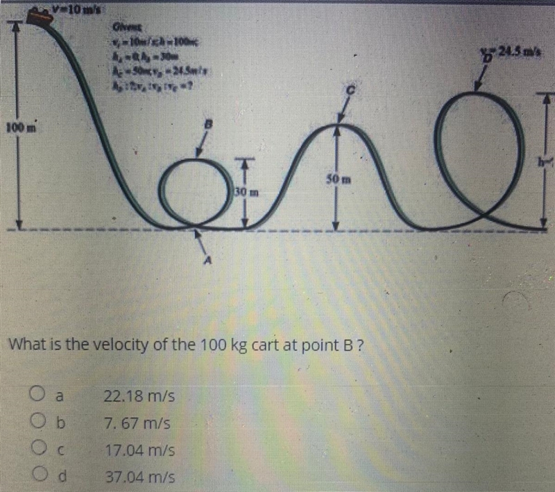 What is the velocity of the 100 kg cart at point b?-example-1