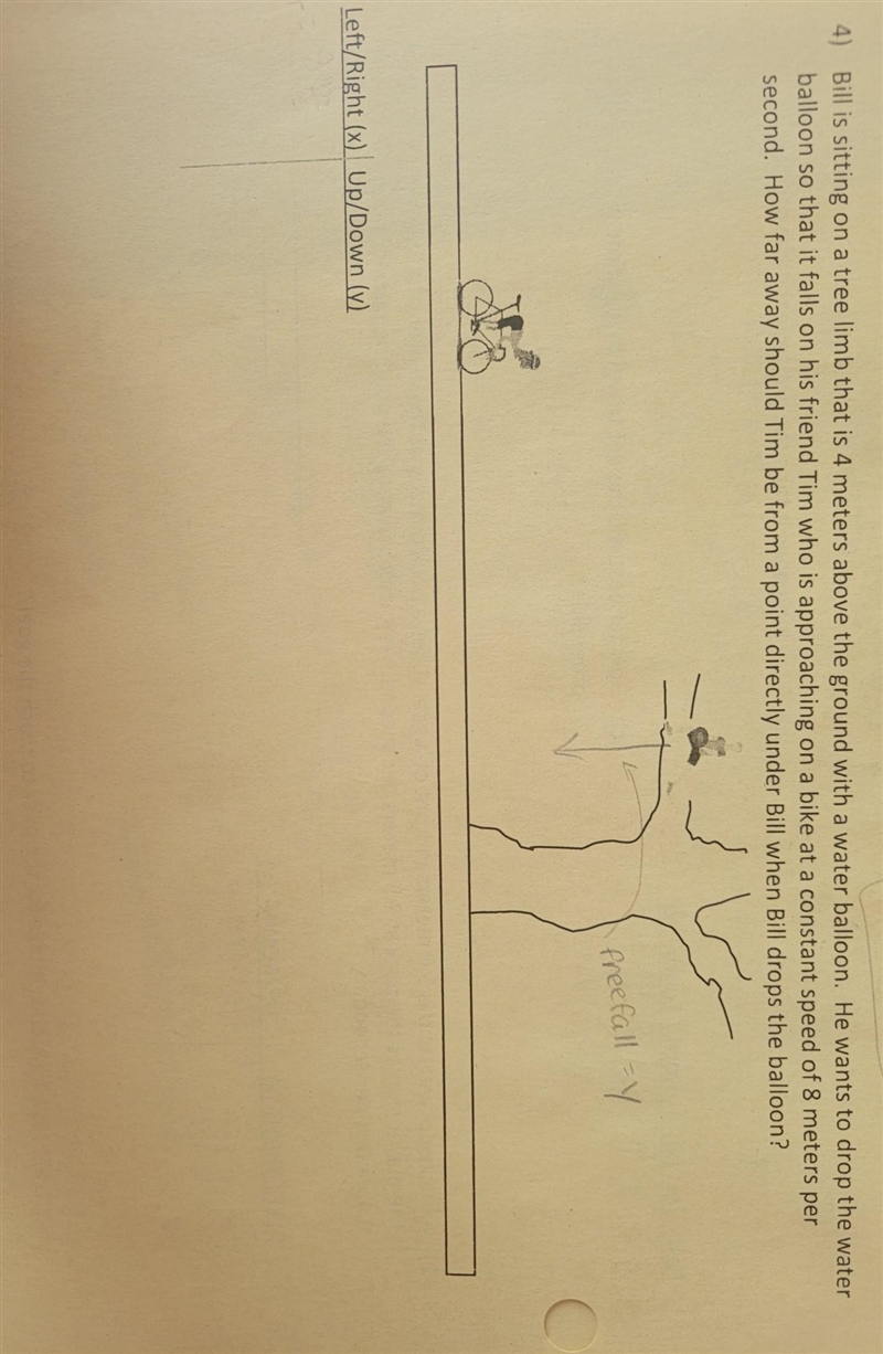 Bill is sitting on a tree limb that is 4 meters above the ground with a water balloon-example-1