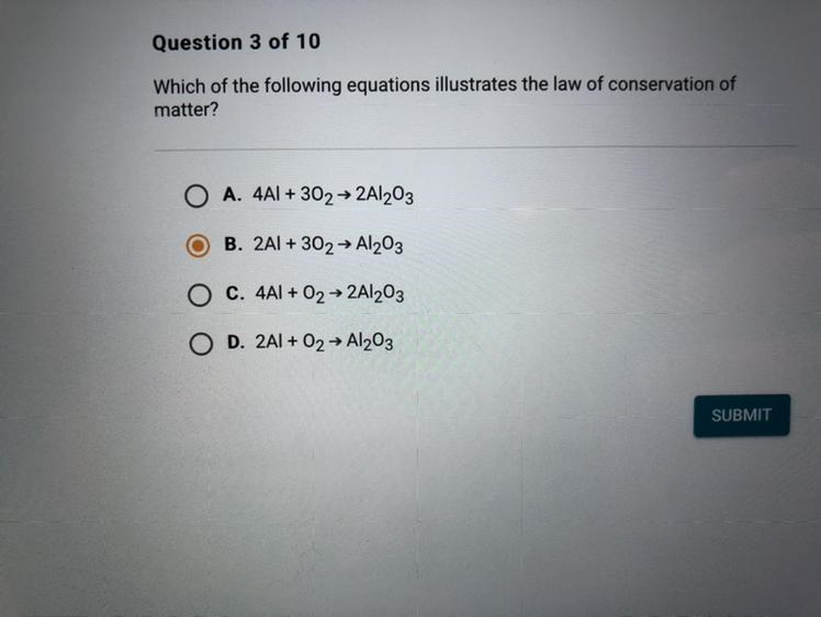 Which of the following equations illustrates the law of conservation of matter?-example-1