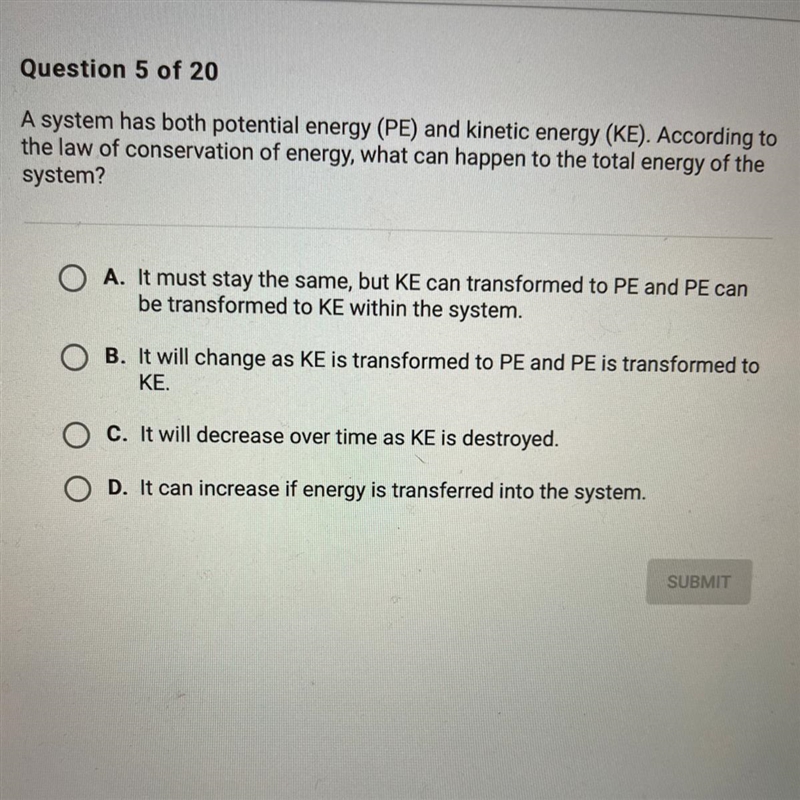 A system has both potential energy (PE) and kinetic energy (KE). According to the-example-1