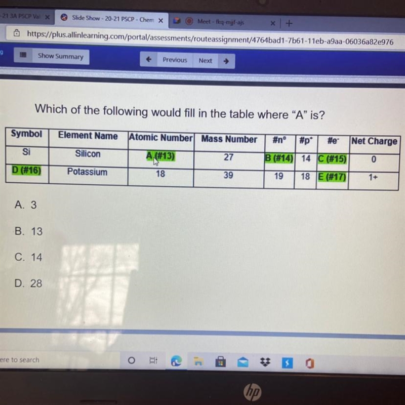 Which of the following would fill in the table where "A" is? Symbol Element-example-1