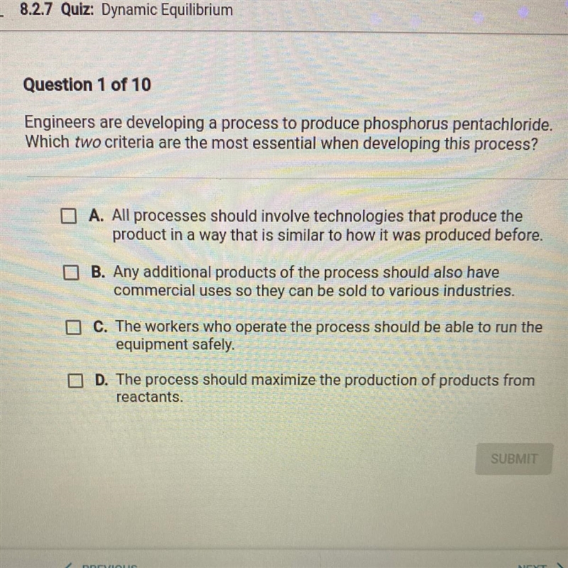 Engineers are developing a process to produce phosphorus pentachloride. Which two-example-1