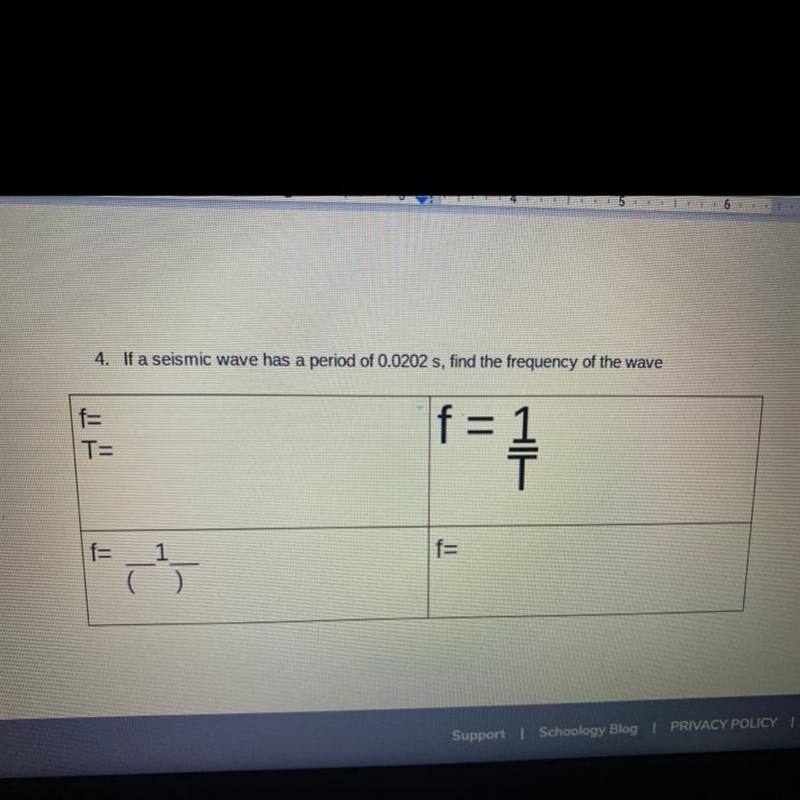 If a seismic wave has a period of 0.0202s, find the frequency of the wave.-example-1