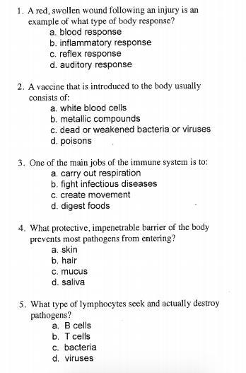 Science questions!! Please help!! Post Assessment on Investigating the Immune System-example-1