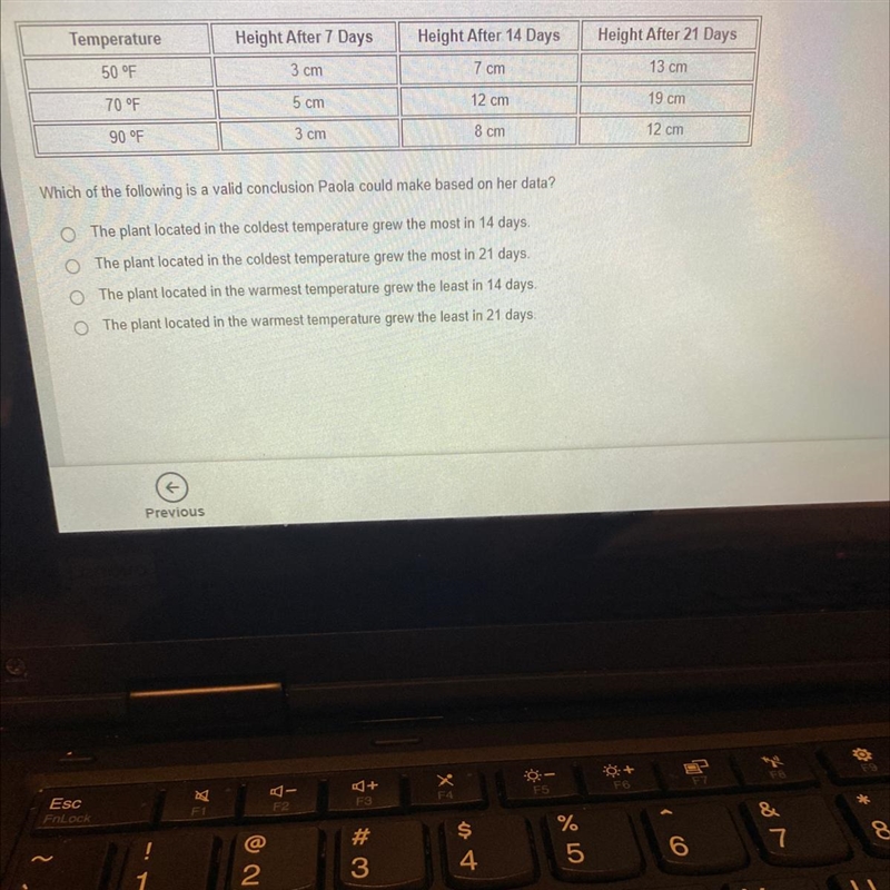 Paola conducts an investigation to determine how temperature affects plant growth-example-1