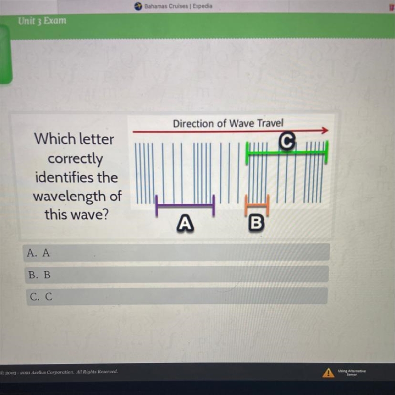 Direction of Wave Travel С Which letter correctly identifies the wavelength of this-example-1