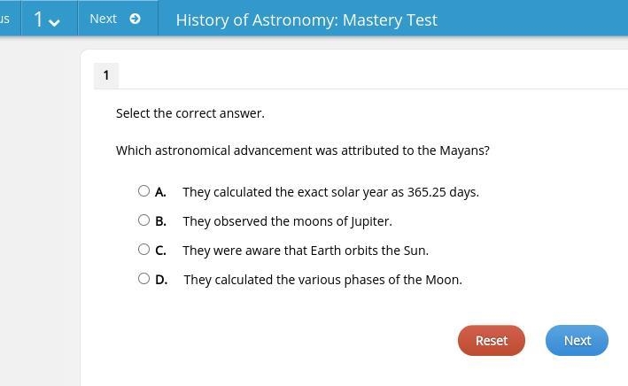 Select the correct answer. Which astronomical advancement was attributed to the Mayans-example-1